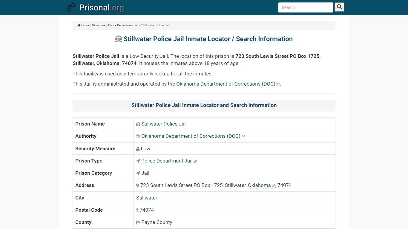 Stillwater Police Jail-Inmate Locator/Search Info, Phone ...