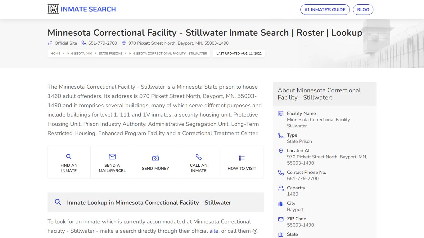 Minnesota Correctional Facility - Stillwater Inmate Search ...